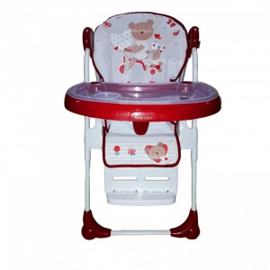 Scaun-de-masa-pentru-copii-si-bebe-Baby-Care-CC-reglabil-in-3-trepte-Pliabil-Centura-de-siguranta-Sezut-comfortabil-Masuta-detasabila-Pozitie-somn-Cosulet-de-depozitare-Model-Ursulet-Rosu-cu-Alb