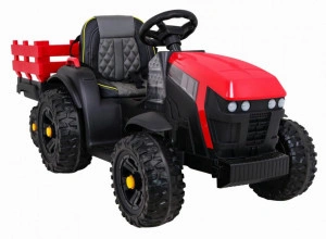 Tractor Electric XXL cu acumulator pentru copii NOVOKIDS™ Super Tytan Farmer , Cu remorca, Melodii si USB , 3-8 ani , Baterie12V, 2 Viteze, lungime 153 cm, Lumini , Rosu