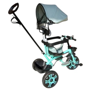 Tricicleta cu copertina detasabila NOVOKIDS™ My first Trike, Roti din spuma cauciucata, Maner de ghidaj pentru parinti, Cadru metalic, Dimensiuni 100X45X90 cm, Verde Turquoise - Img 3