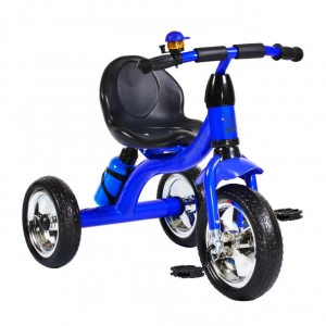 Tricicleta cu pedale NOVOKIDS™ Chavalier ,Cu sonerie si sticla de apa, max 20 kg, Roti din spuma cauciucata EVA, Cadru metalic, Dimensiuni 75X54X46 cm, Albastru