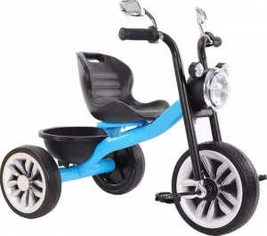 Tricicleta cu pedale NOVOKIDS™ My First Chopper Trike, Cu melodii si lumini, Max 30 kg, Roti din spuma cauciucata EVA, Cadru metalic, Model motocicleta, Albastru