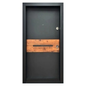 Usa metalica de exterior Novo Doors NDA2 de culoare Gri Antracit cu insertie Stejar cu deschidere pe Stanga