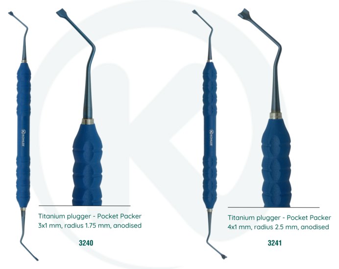 Compactoare din titan KOHLER Dental 3240 și 3241 Titanium Pocket Packer pentru defecte peri-implantare