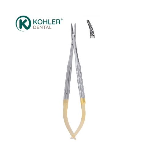 7663 – Micro port-ac CASTROVIEJO, 17,5 cm, vârf angulat, cu inserții din carbură de tungsten – KOHLER Dental