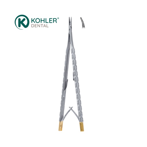 7674 – Micro port-ac CASTROVIEJO, 16 cm, vârf angulat, cu inserții din carbură de tungsten – KOHLER Dental