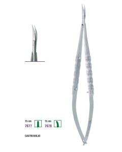 7678 – Micro-foarfecă CASTROVIEJO, 15 cm, mâner TRINOVO, angulată – KOHLER Dental - Img 2