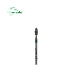 Freză diamantată tip flacără, rotunjită la bază, diametru 2,0 mm, granulație verde - Acurata Black - Img 1