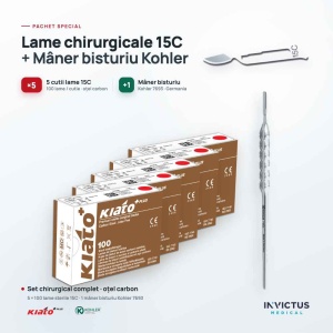 Ofertă set - Mâner Bisturiu TRINOVO KOHLER + 5 cutii Lame KIATO 15C
