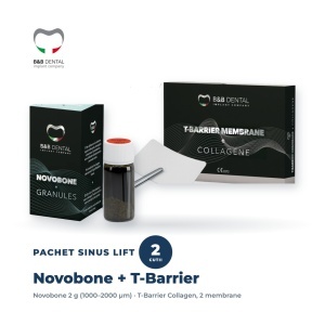 Pachet sinus lift: xenogrefă Novobone 2 g + membrană T-Barrier