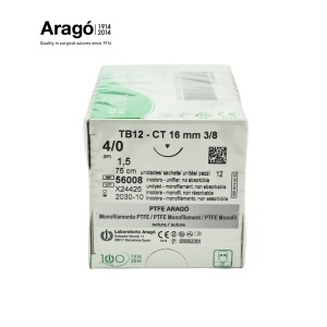 POLITETETRAFLUORETILENĂ (PTFE) ARAGO 4/0, 75cm, DS16, CUT. CU 12 FIRE DE SUTURĂ - Aragó - Img 2