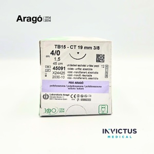 PDO (VIOLET) 4/0 Arago– DS19 3/8 , 45cm, Monofilament Resorbabil-CUTIE CU 12 FIRE DE SUTURĂ - Img 2
