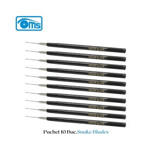 Microlamă pentru microchirurgie vârf tip șarpe (Snake Blade), flexibile, cu mâner integrat (Pachet 10 bucăți)