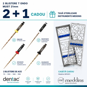 Pachet Promo 2+1 Cadou: 2 Blistere Ace Reciproc T-Endo Must Dentac 21mm + Tavă Sterilizare Meddins