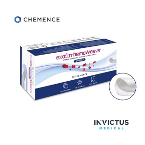Exofin hemoWeave Tricotat 5,1 × 7,6 cm, 12 buc. – Hemostatic din celuloză regenerată oxidată | Chemence