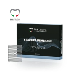 Membrană de titan neresorbabilă T-Barrier Titanium, 28,5 x 23 x 0,13 mm, 2 bucăți/cutie | B&B Dental