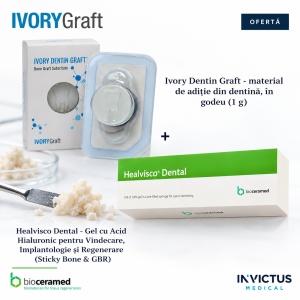 OFERTA Pachet Regenerare Osoasă: Ivory Dentin Graft (1 g) + Healvisco Dental | Preț Special Pachet: 758 RON
