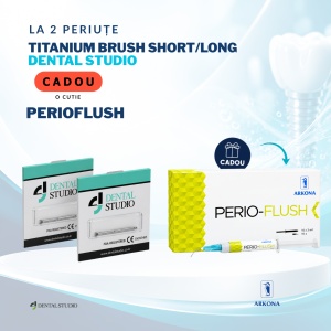 OFERTĂ Titanium Brush Dental Studio – 2 Perii pentru Decontaminarea Implanturilor + Perio-Flush Kit 10 × 3 ml CADOU