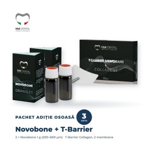 Pachet adiție osoasă: 2x xenogrefă Novobone + membrană T-Barrier