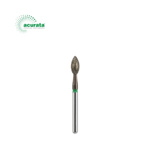 Freză diamantată tip flacără, rotunjită la bază, diametru 2,3 mm, granulație verde - Acurata Black - Img 1