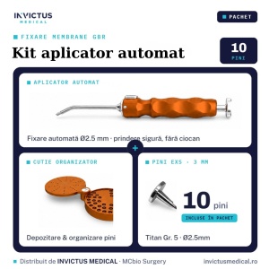 Kit aplicator automat Ø2.5 mm + 10 pini MC Bio Surgery EXS 3 mm — fixare membrane GBR