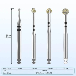 Kit Freze de Degranulare Dentară – 4 Freze Diamantate CA 2,35 mm, Ø 1,0–3,5 mm, Autoclavabil - Img 2