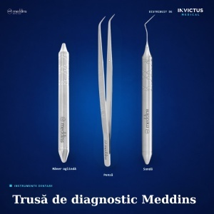 Trusă de Diagnostic Meddins – Set 3 Instrumente Stomatologice (Mâner Oglindă DDI 01, Pensă DDI 20 1, Sondă DDI 10 s3)