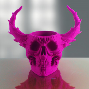 Bowl in the shape of a skeletal head, with horns - Img 4