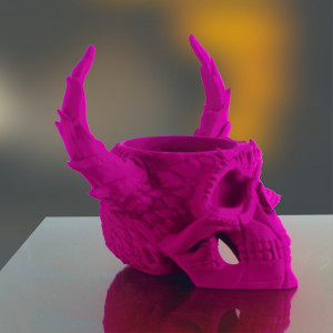 Bowl in the shape of a skeletal head, with horns - Img 7