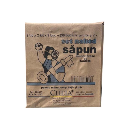 Sapun muncitoresc de toaleta ( pentru maini, corp, fata si par) set 36 buc naked 1940g