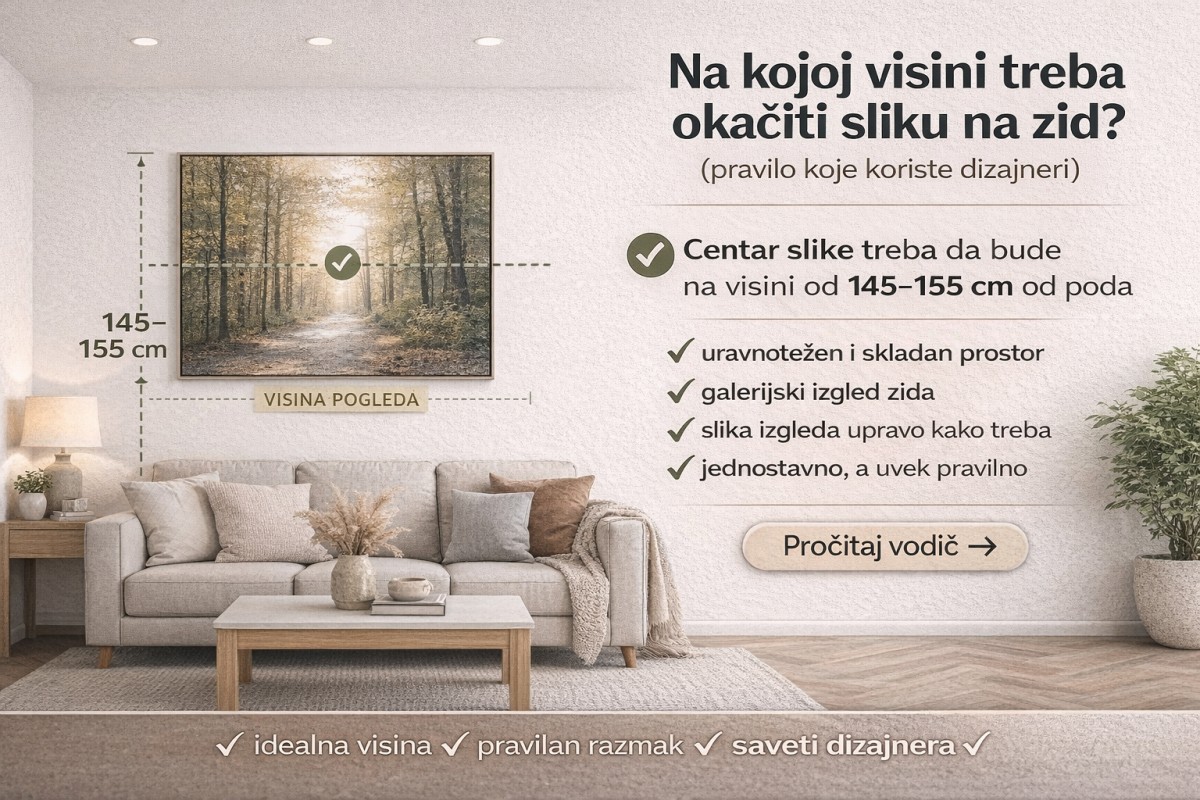 🖼️ Na kojoj visini treba okačiti sliku na zid? (pravilo koje koriste dizajneri)