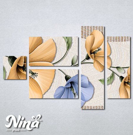 Slike na platnu Bež i plavi apstraktni cvetovi Nina293_5 - Img 2