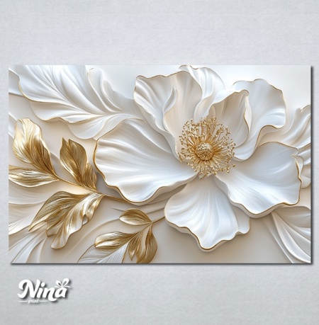 Slike na platnu 3d Beli cvet sa zlatnim listovima Nina626_P