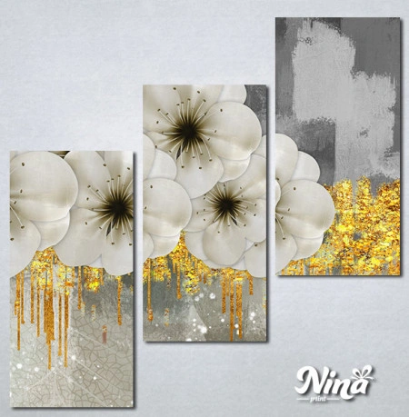 Slike na platnu Beli cvetovi sa zlatnim detaljima Nina463_3 - Img 3