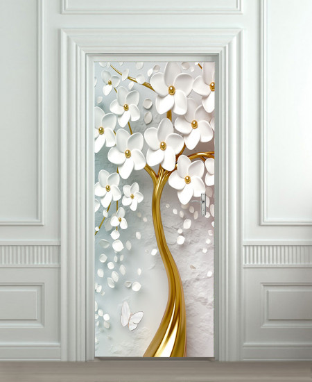 Nalepnica za vrata Beli cvetovi 6228