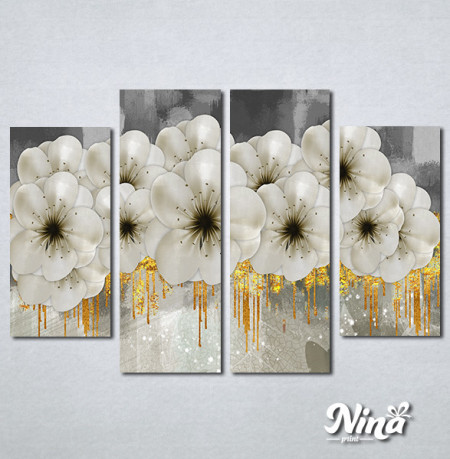 Slike na platnu Beli cvetovi sa zlatnim detaljima Nina463_4