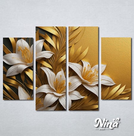 Slike na platnu Beli cvetovi sa zlatnim motivom Nina515_4 - Img 3