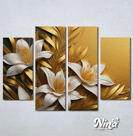Slike na platnu Beli cvetovi sa zlatnim motivom Nina515_4 - Img 3