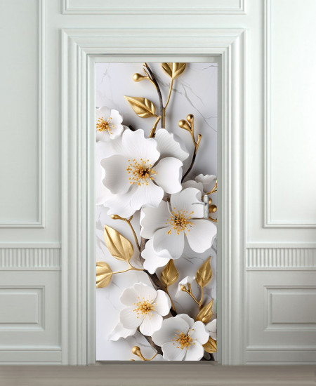 Nalepnica za vrata Belo zlatni cvet 6273