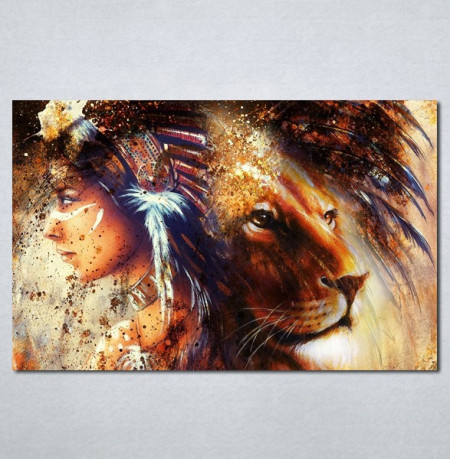 Slike na platnu Indijanka i lav Nina224_P