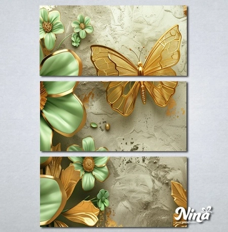 Slike na platnu Zlatni leptir i zeleni cvet Nina594_3 - Img 2