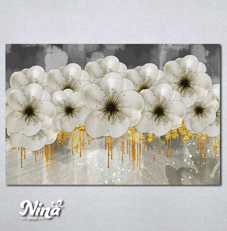 Slike na platnu Beli cvetovi sa zlatnim detaljima Nina463_P