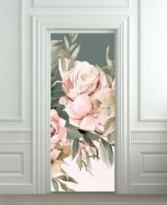 Nalepnica za vrata Pastelni roze cvet 6257