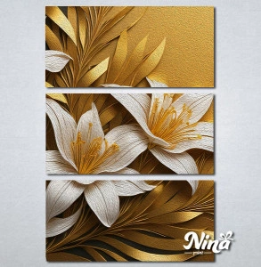 Slike na platnu Beli cvetovi sa zlatnim motivom Nina515_3 - Img 3