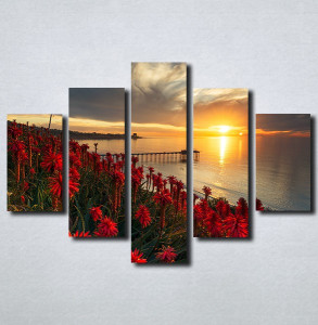 Slike na platnu Zalazak sunca i crveni cvet Nina179_5
