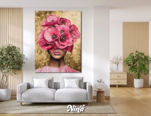 Moderne slike na platnu Devojka sa roze cvetovima na glavi ms207