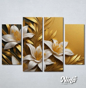 Slike na platnu Beli cvetovi sa zlatnim motivom Nina515_4 - Img 3
