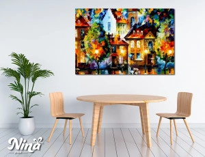 Reprodukcija Leonid Afremov – Romantična gradska ulica pod svetlima RP022