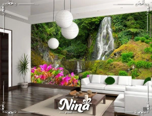 Foto tapet Vodopad i roze cveće Tapet259