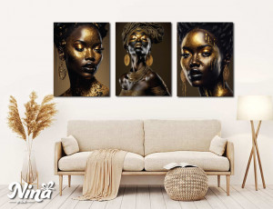 Moderne slike na platnu Africke zene sa zlatnim motivima ms031