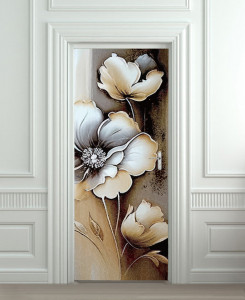Nalepnica za vrata Beli apstraktni cvetovi 6254